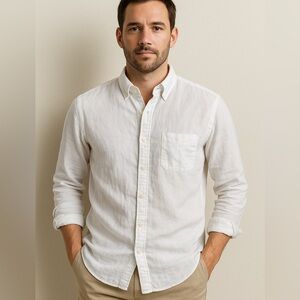 J.Crew Slim Linen Button-Down Shirt — White — Men’s XL